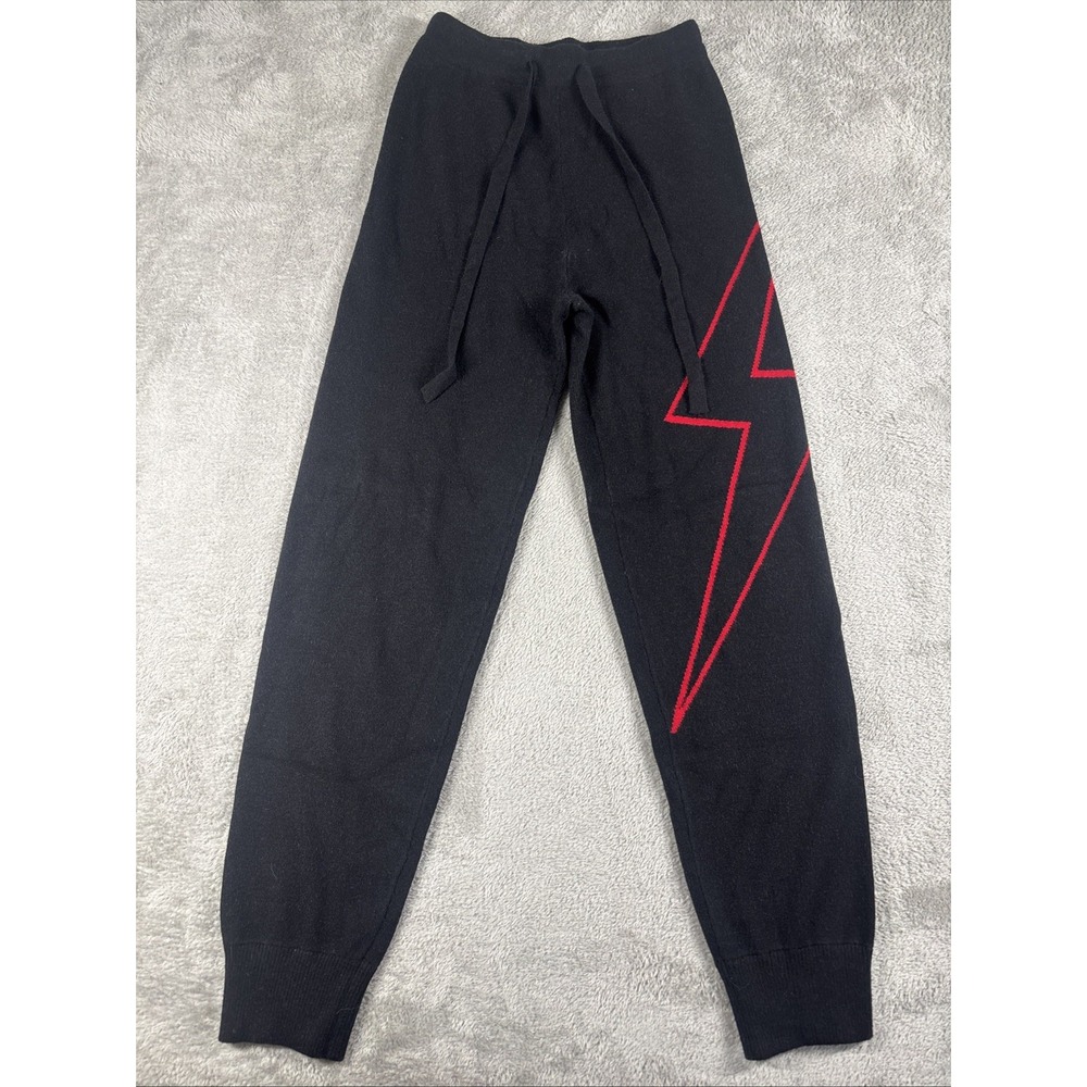 Madeleine Thompson x Aqua Women's Knit Joggers Pants Lightning Bolt Black S New